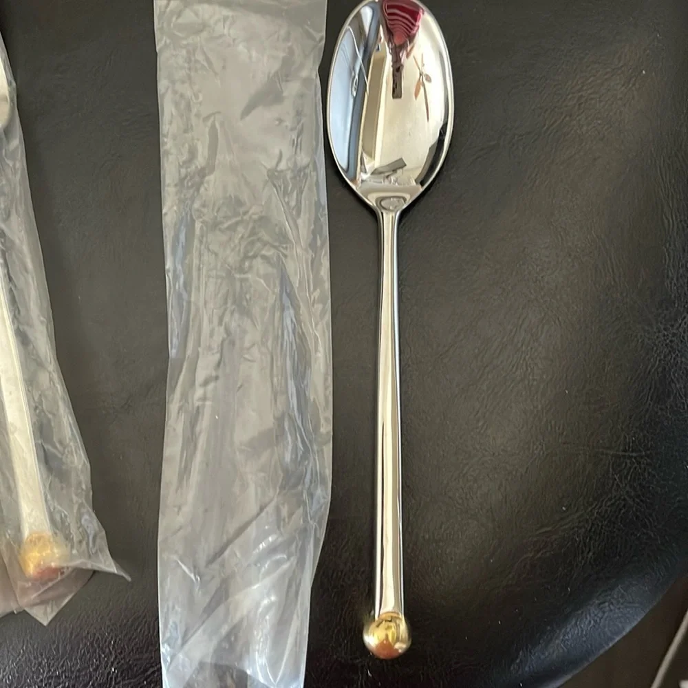 New Sasaki Orbit Gold Glossy Spherical Flatware Ward Bennet Design Soup Spoon